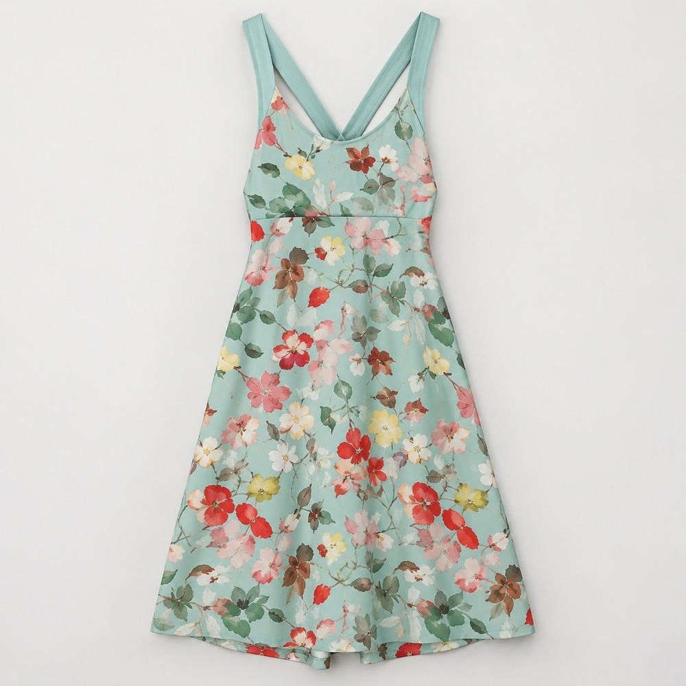 Patagonia Women's Small Aqua Floral Cross Back Fit & Flare Dress Stretch